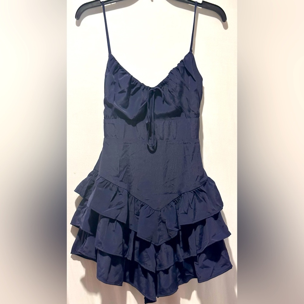 One Clothing - Juniors Navy Blue Ruffled Romper Dress - Size M